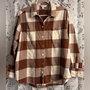 Old Navy Orange and Cream Plaid Button Down Shirt